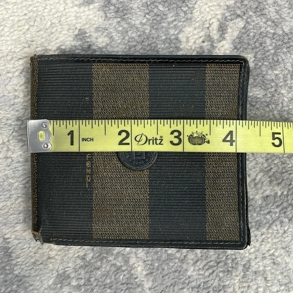 Fendi Tobacco Pequin Coated Canvas Bifold Wallet Stripe Compact